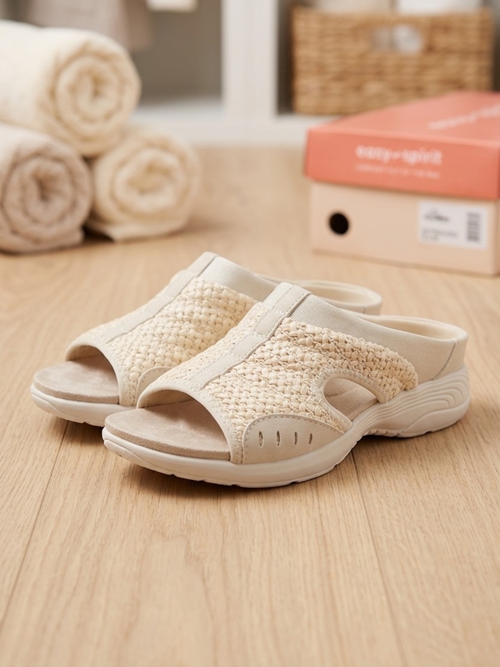 Easy Spirit Woven Slip-On Mules in Cream